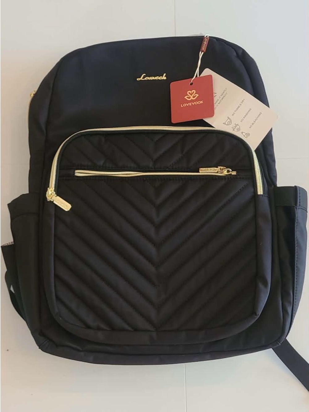 Lovevook Black Quilted Laptop Backpack with Giant Tumbler Holder - Picture 3 of 9